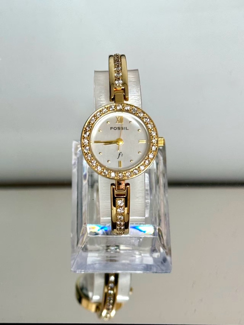 Vintage Fossil Women Quartz Watch 23mm Gold Tone Crystal Bezel New Battery Runs